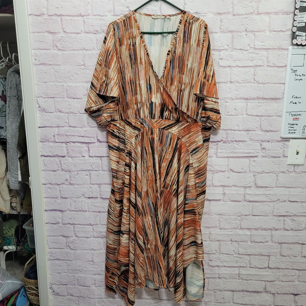 Soft Surroundings Cyra Painted Stripe Abstract Midi Dress Plus Sz 2x Boho Artsy